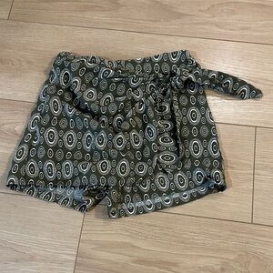 Zara Olive Green Printed Tie-Waist Skort